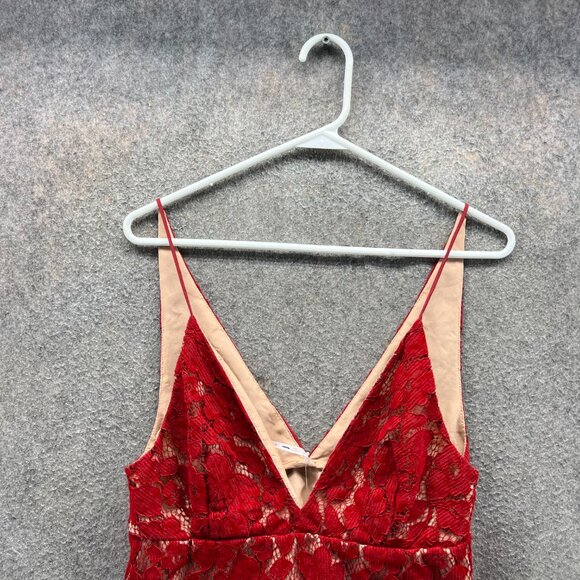 Free People Dress Women 6 Red Lace Over Nude Sleeveless Lined Mini Pencil - Picture 8 of 10
